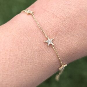 14 karat solid yellow gold pave natural diamond star bracelet